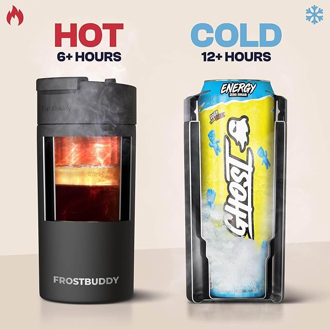 Frost Buddy Universal Can Cooler - Fits all - Stainless Steel Can Cooler for 12 oz & 16 oz Regular or Slim Cans & Bottles - Stainless Steel