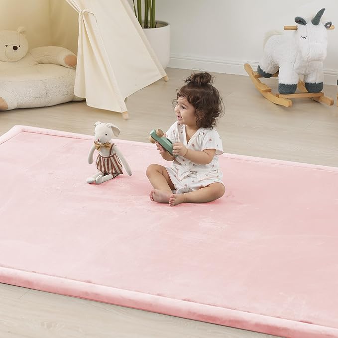 1.5" Thick Baby Play Mat for Floor Tummy Time, 59"x 79" Pro Soft Baby Activity Playmats Playroom, Easy Care with Non-Slip Safe for Infant Toddler Kids Crawling(Pink)