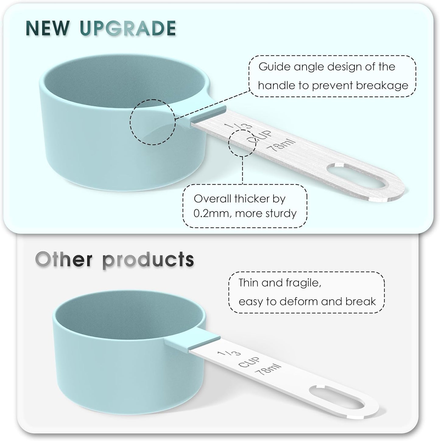 TILUCK Measuring Cups & Spoons Set, Stackable Cups and Spoons, Nesting Measure Cups with Stainless Steel Handle, Kitchen Gadgets for Cooking & Baking (Gray)
