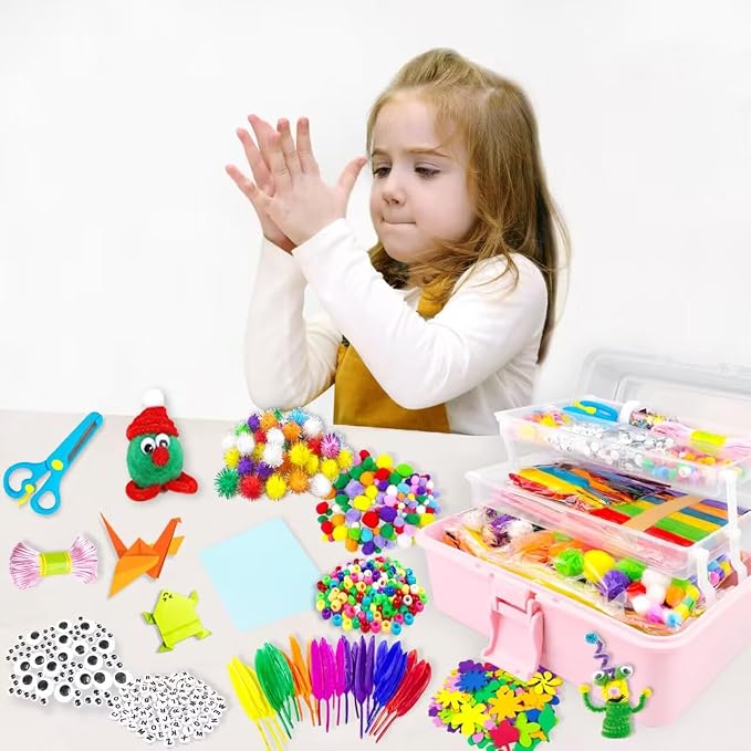 VLUSSO 3000Pcs Arts and Crafts Supplies for Kids Girls 8-12 Craft Kit with Pipe Cleaners Beads Crafts for Kids DIY School Supplies Set Crafting Box for Girls Boys Age 4-6, 6-8, 8-12 Years Gifts