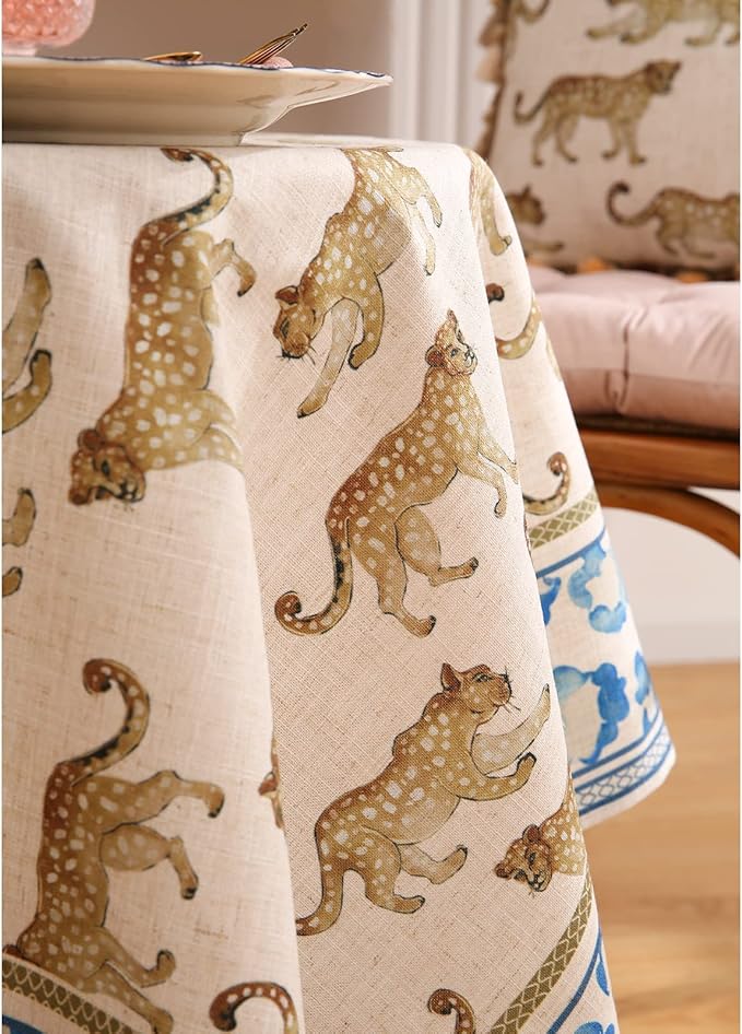 patdrea Designer Leopard Animal Linen Small Table Cloth for Square Table,Vintage Breathable Soft Tablecloth,Dacorative Cover for Kitchen Dining,Holiday,Christmas,Thanksgiving,55"x55"-from