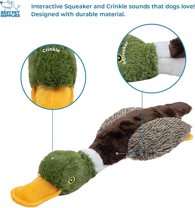 Best Pet Supplies Interactive Squeaky Dog Chew Toy, Ideal Dog Toys for Chewers, Small, Medium & Large Dogs, and Fetch Lovers - Mallard Duck (Gray, Gray, Brown), Small