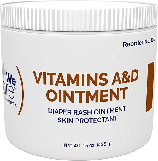 Dynarex Vitamins A & D Ointment, Ointment with Vitamin A and Vitamin D Skin Protectant, for Diaper Rash and Discomfort, White, 15 oz Jar
