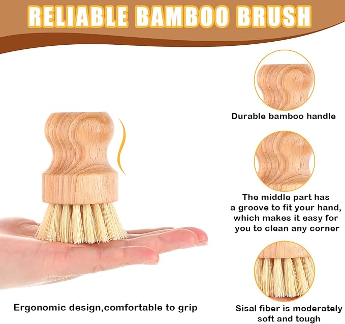Nuenen 40 Packs Bamboo Dish Scrub Brushes Wooden Scrubbers Set Kitchen Dishwashing Scrubber with Natural Sisal Bristles for Iron Pot Pan Sink(Sisal)