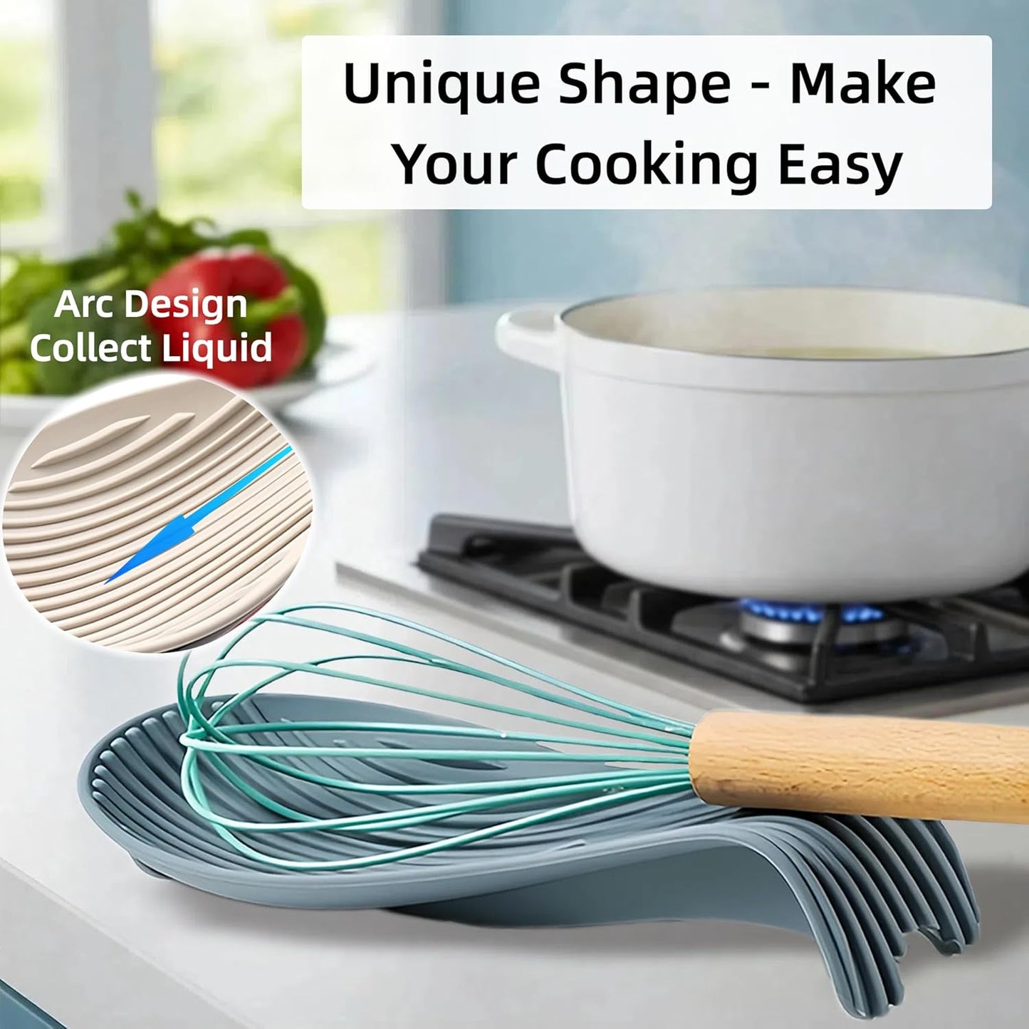 Silicone "Deck Chair" Large Heat-resistant Spoon Rest for Stove Top/Countertop, Reusable Kitchen Cooking Utensil Holder for Spatulas, Ladles, etc., Dishwasher Safe, 9.1*4.2*1.6in (Dark Gray)