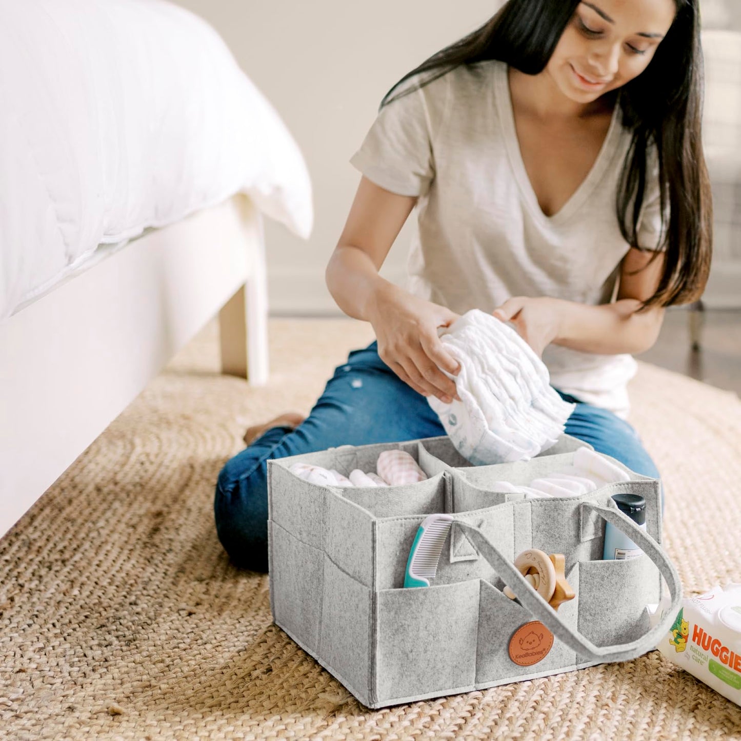 KeaBabies Baby Diaper Caddy Organizer with Handle - Portable Baby Organizers and Storage for Nursery, Changing Table, Large Travel Car Caddy, Girls,Boys Shower Gift Basket,New Mom Gifts(Classic Gray)