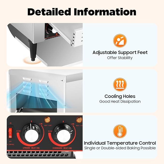 Commercial Stainless Steel Conveyor Toaster 300 Slices/Hour 2200W Heavy Duty Electric Industrial Belt Toasters Oven with Three Baking Modes for Home & Restaurant Use