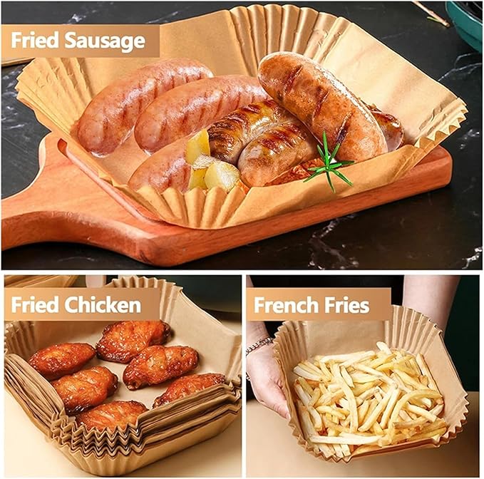 Large Air Fryer Disposable Paper Liners Nonstick 23cm Oven Airfryer Parchment Baking Paper ，Compatible For Ninja，Compatible For COSORI ，Grill Cooking Basket(20cm square,250 Pcs)