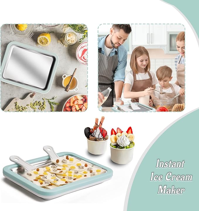 Rolled Ice Cream Maker, Instant Ice Cream Maker, Instant Gelato Pan/Roll, Homemade DIY for Fun Parent-Child Activities Families Mint Green