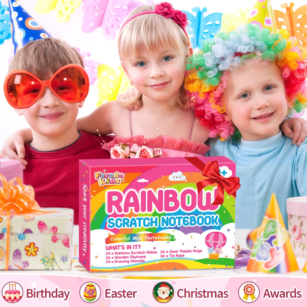 Scratch Art Party Favors for Kids: 24 Pack Rainbow Scratch Notebook Bulk Kids Craft School Supplies for Girls Boys 4-8 Years Old Kids Birthday Goodie Bags Christmas Gifts Classroom Prizes for Kids