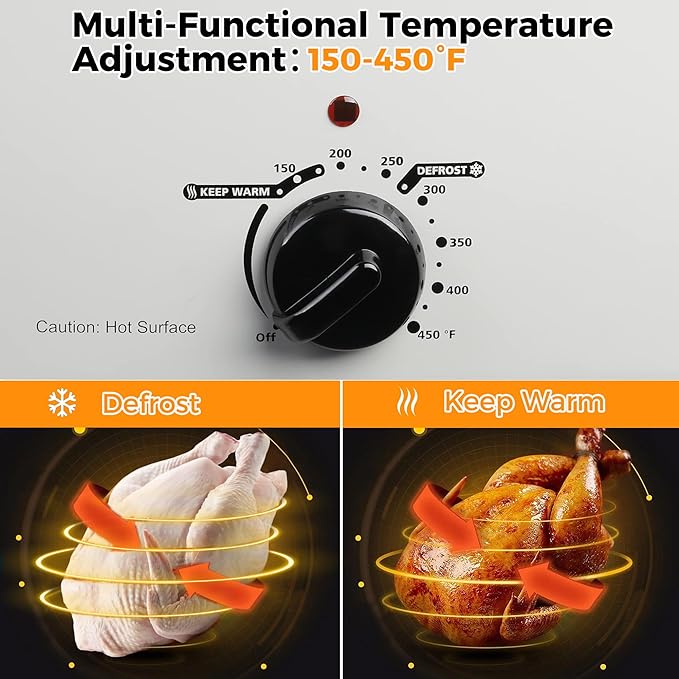 Roaster Oven, 20Qt Turkey Roaster Oven with Self-Basting Lid, 1450W Electric Roaster Pan with Cool-Touch Handles, Stainless Steel with Removable Pan and Rack, Silver