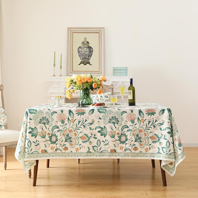 patdrea Designer Green Rectangle Table Cloth,Vintage Italian Floral Country Linen Breathable Tablecloth,Decor Cover for Kitchen Dining,Christmas,Tea Party,Thanksgiving,55"x87"-Tree Life