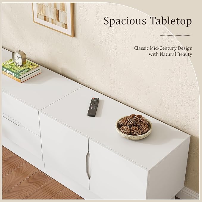 94.5" Wide Modern TV Stands for Living Room, Entertainment Center with Storage Cabinets and Drawers,Wooden TV Console with Groove Handle,Media Console for Bedroom,Dining Room,White