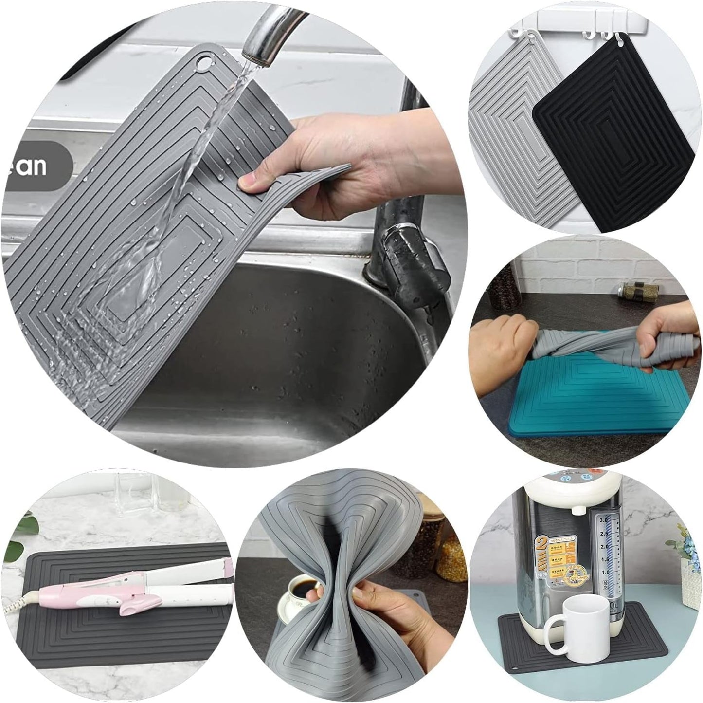 Silicone Trivets Mats Set, 9 x 12 Inches Trivets for Hot Pots and Pans, Grey Silicone Hot Pads for Kitchen, Multi-Purpose Heat Resistant Pot Holders 2 Pack