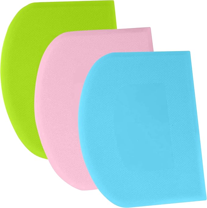SURDOCA Dough Scraper Bench Scraper - 3P 14.2x8.5" Plastic Flexible Bowl Scraper, Sharp Edge & Angles Cake Scraper. Non-Slip Bakeware Decorating Tools Sculpting & Modeling Tools - Pink+Blue+Green
