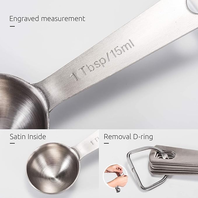 U-Taste 18/8 Stainless Steel Measuring Spoons Set of 7 and Measuring Cup Set of 7 for Dry and Liquid Ingredient with Engraved Measurement