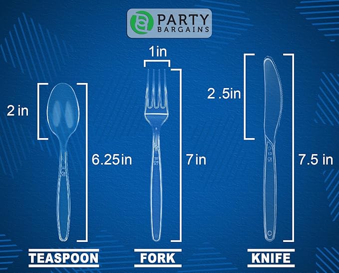 Party Bargains Disposable Cutlery set, Color: Clear Sapphire, Count: 720 Pcs: 120 Knives, 240 Spoons, 360 Forks