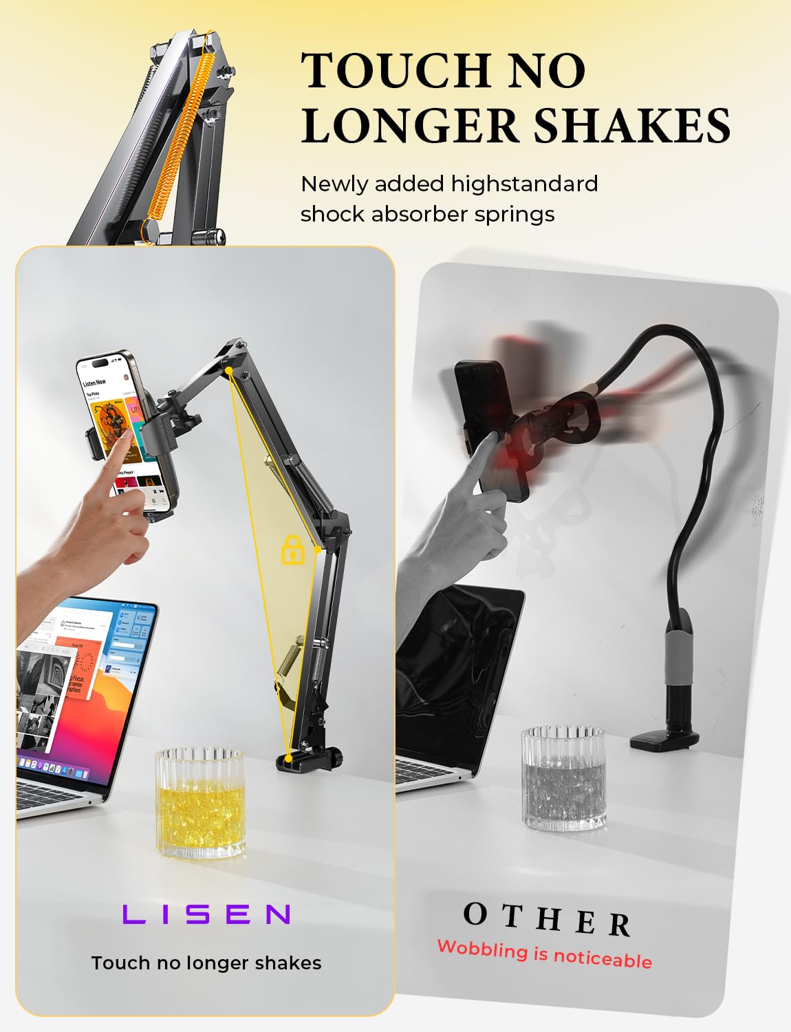 LISEN Gooseneck Phone Holder for Bed Desk [3rd Upgrade] Cell Phone Stand for Desk,Recording for iPhone Mount iPhone Holder for Filming Camera Laying Down,Bed Accessories Flexible Arm Clamp Clip Stand