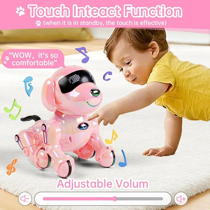 Dwi Dowellin Robot Dog for Kids 8-12,Remote Control Smart Robotic Dogs Pet Puppy Robotic Toy,Interactive Touch Walking Talking Toys for Boys Girls Christmas Birthday Gifts(Pink)