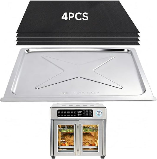 Crumb Tray Replacement for Emeril Lagasse 26 Qt Extra Large French Door Air Fryer, Crumb Tray with 4 Pcs Oven Liners Accessories for Emeril Lagasse 26 Qt Air Fryer