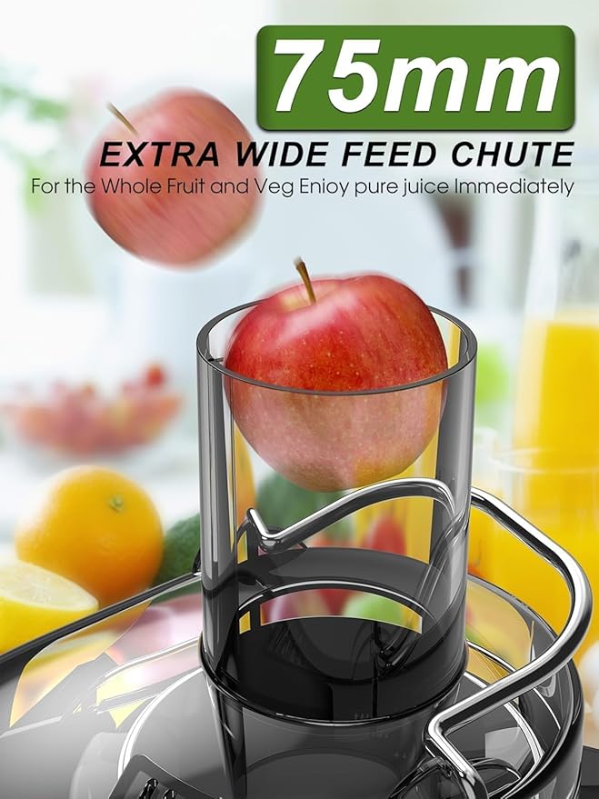 Juicer Machine, 1200W Juicer with 3" Feed Chute for Whole Fruits and Veg, Dual Speeds Centrifugal Juice Extractor, High Juice Yield, Full Copper Motor, Easy to Clean, BPA Free