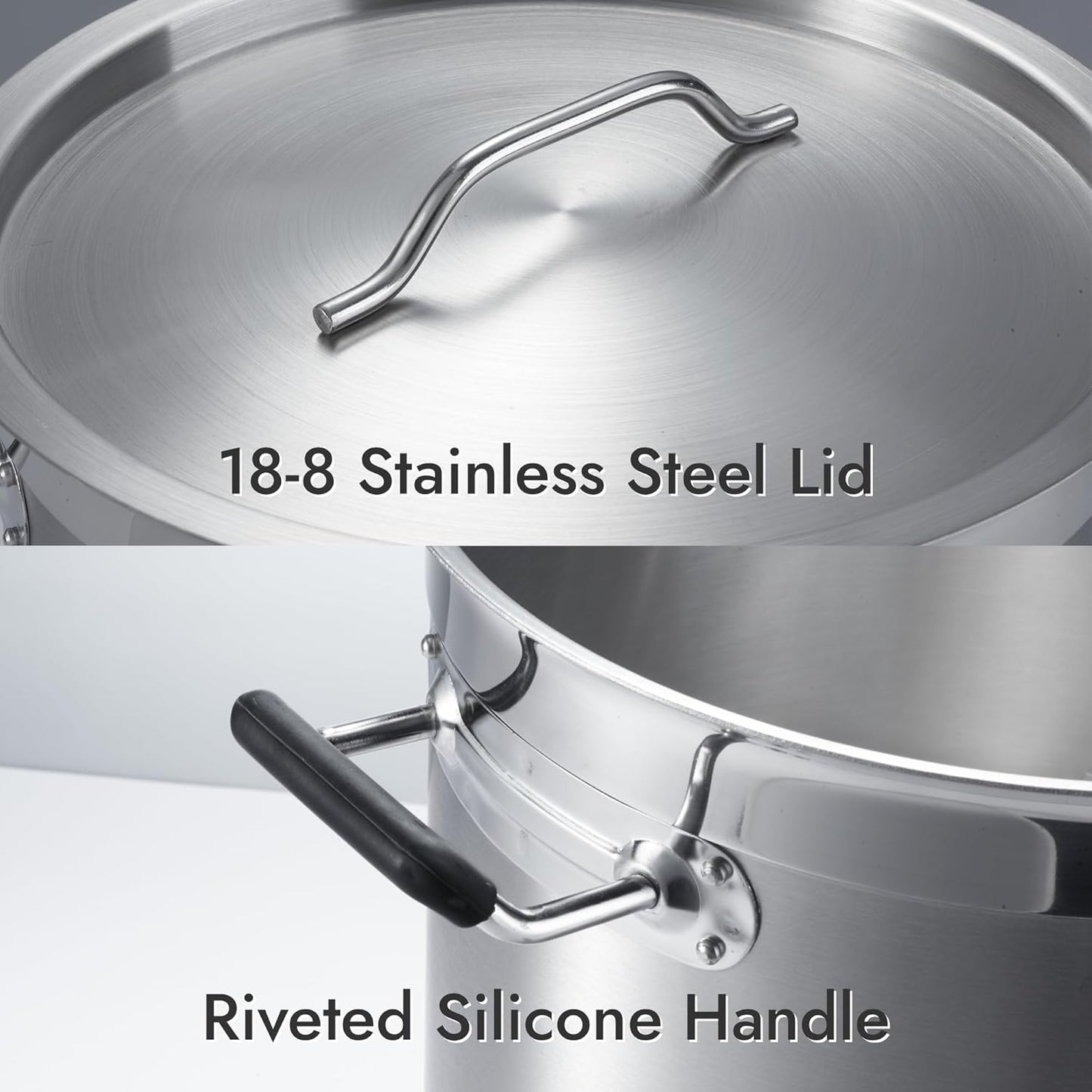 CURTA 100 Quart Large Stock Pot with Lid, NSF Listed, 3-Ply Clad Base, 18/8 Stainless Steel Cooking Pot, Commercial Cookware, Induction Ready, 19.7"D x 20.6"W x 19.7"H