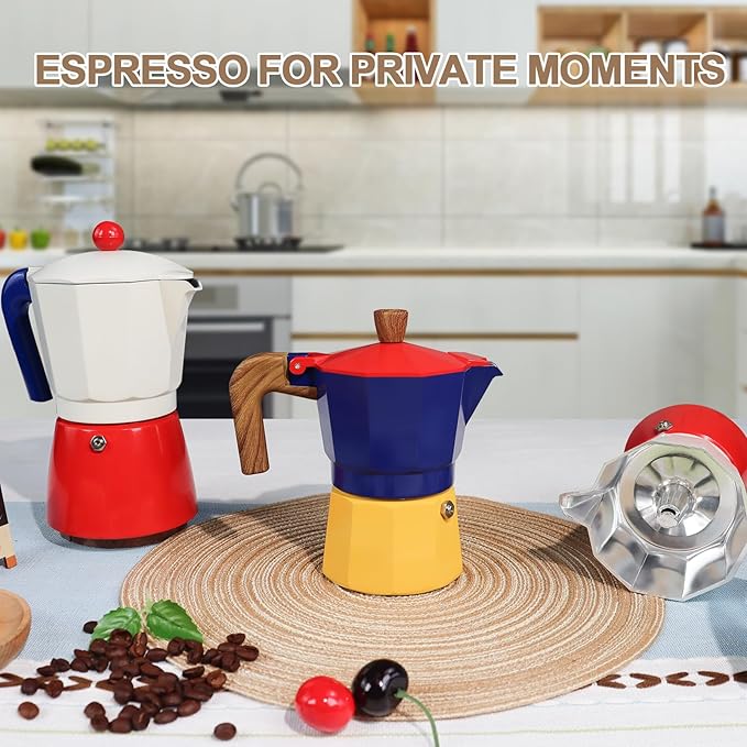 Aluminum 12 Cup 600ml Moka Pot Express Coffee Maker Stovetop Espresso Colorful Coffeemaker Italian Classic Style Brewing Greca Cafe Mocha Machine for Cafeteras Lover Camping Travel and Home Use 20oz