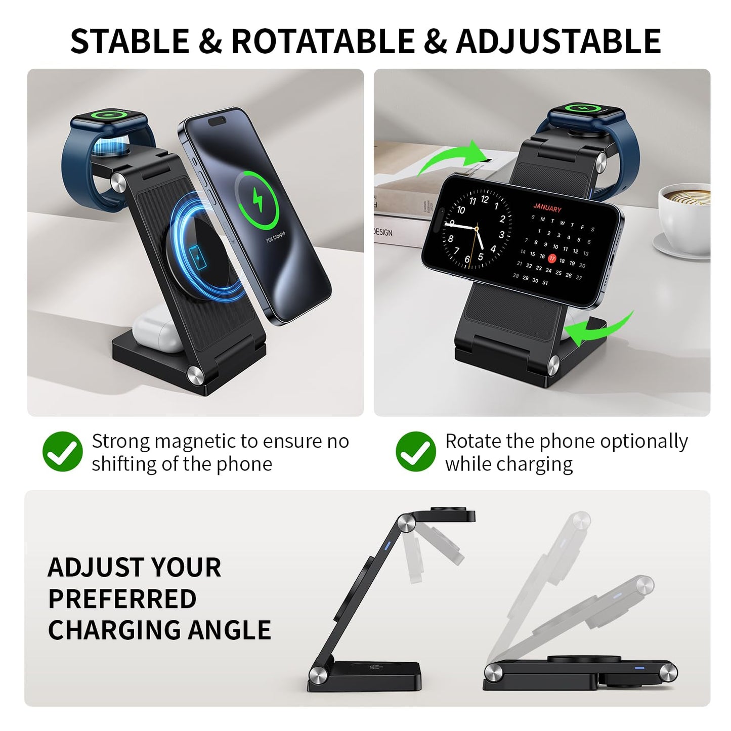 2025 Traveling Wireless Mag-Safe Fast Charging Station,Magnetic 3 in 1 Charger with Light for iPhone 16 15 14 13 12 Pro Max Plus,Apple Watch Series & Air pods 4 3 2 Pro-Gifts for Wife & Husband