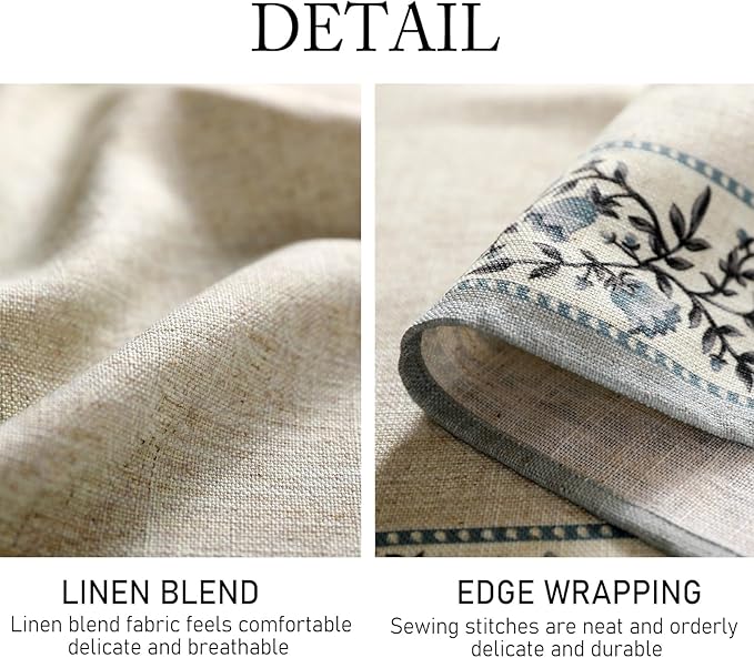 ISAENNE Designer Vintage Linen Elegant Rectangle Tablecloth,Chinoiserie Floral Table Cloth,Wrinkle Resistant Decor Table Cover for Dining Thanksgiving Kitchen Party,55"*71"-Segerman B