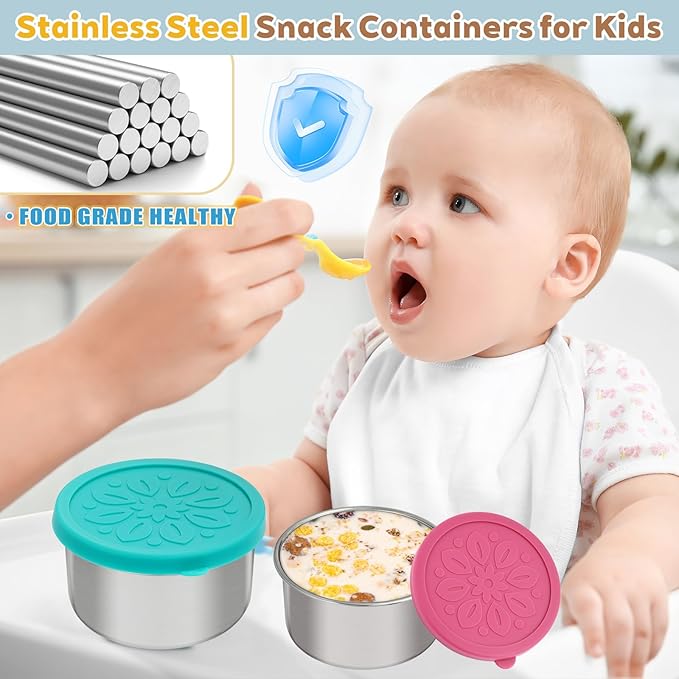 Cmonie 3Pack Stainless Steel Containers with Lids,10/20/33 oz Easy Open Leak Proof Metal Snack Containers,Food Storage Bento Box for Snacks, Fruits (3Pcs-10 oz)