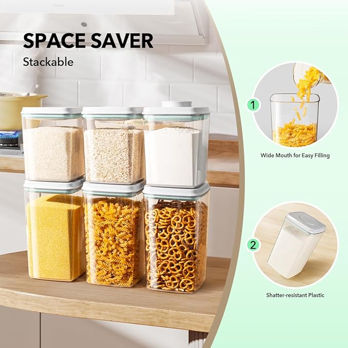 Ankou Food Storage Container Sets, 2.8 Qt + 4.2 Qt Airtight Canisters with Lids and 130ml Scoop, BPA-Free Plastic Pantry Containers for Flour, Sugar, Rice