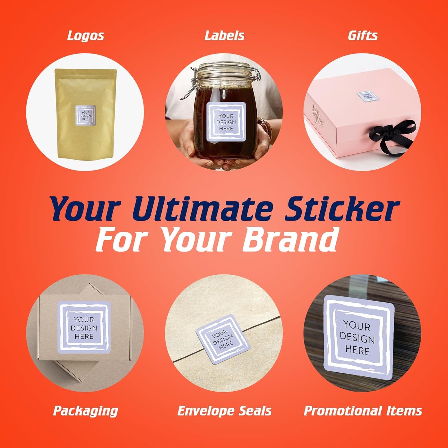100 Custom Vinyl Stickers - Upload Your own Image, Text, Design, Logo - Personalized Logo Labels for Handmade, Packaging, Bottle, Jars, Candle, Brand Stickers (Lavender Swirls, 1.5x1.5 Square)