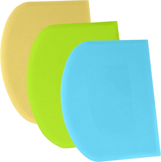 SURDOCA Dough Scraper Bench Scraper - 3P 14.2x8.5" Plastic Flexible Bowl Scraper, Sharp Edge & Angles Cake Scraper. Non-Slip Bakeware Decorating Tools Sculpting & Modeling Tools - Blue+Yellow+Green