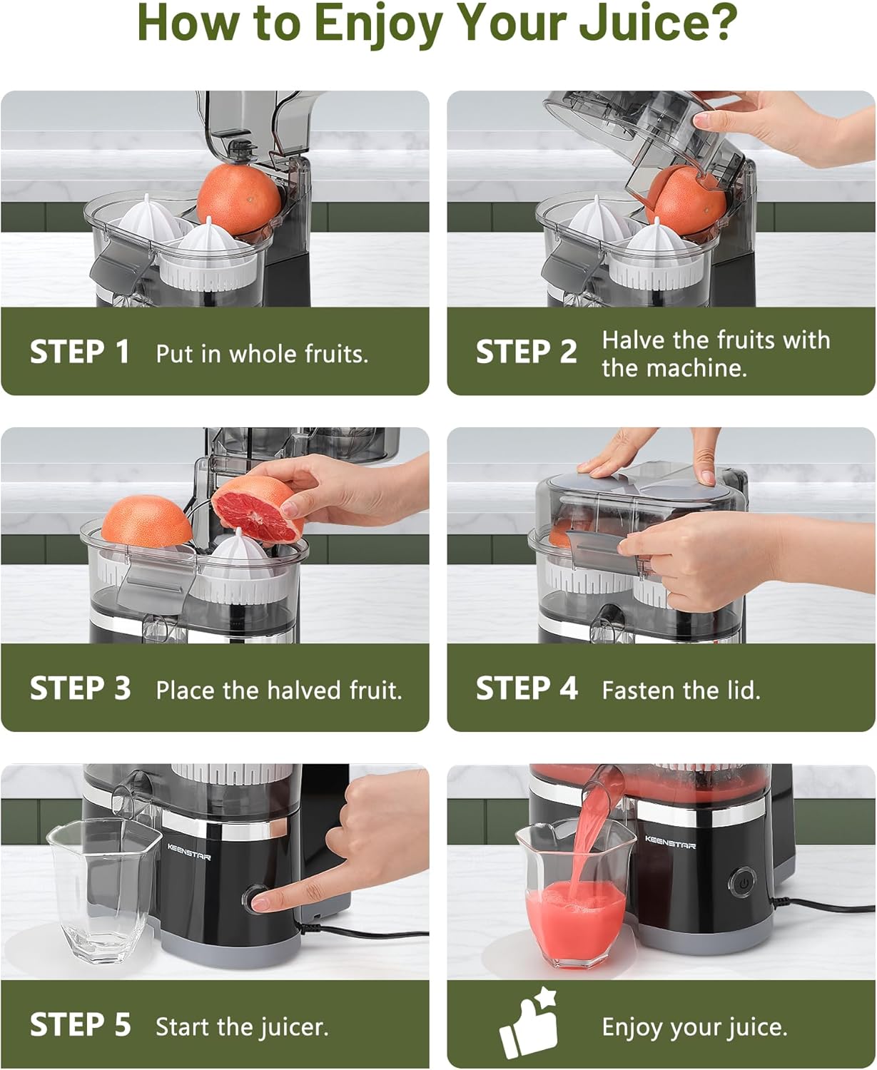 Electric Citrus Juicer, Dual-Head Orange Juicer Squeezer, Portable Juicer with Cleaning Brush for Lemon, Grapefruit, High Juice Yield, Easy to Clean, One Touch Operation