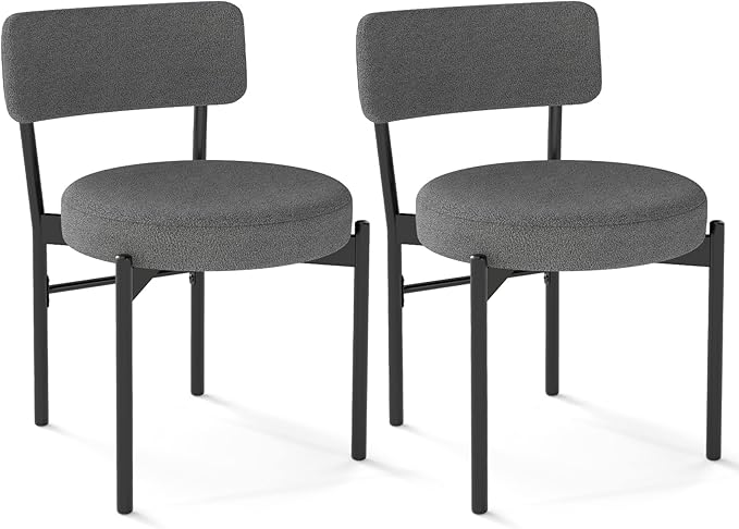 Giantex Boucle Dining Chairs Set of 2, Sherpa Upholstered Kitchen Chairs w/Curved Backrest, Padded Seat & Metal Legs, Modern Accent Armless Side Chairs for Dining Living Room, Restaurant
