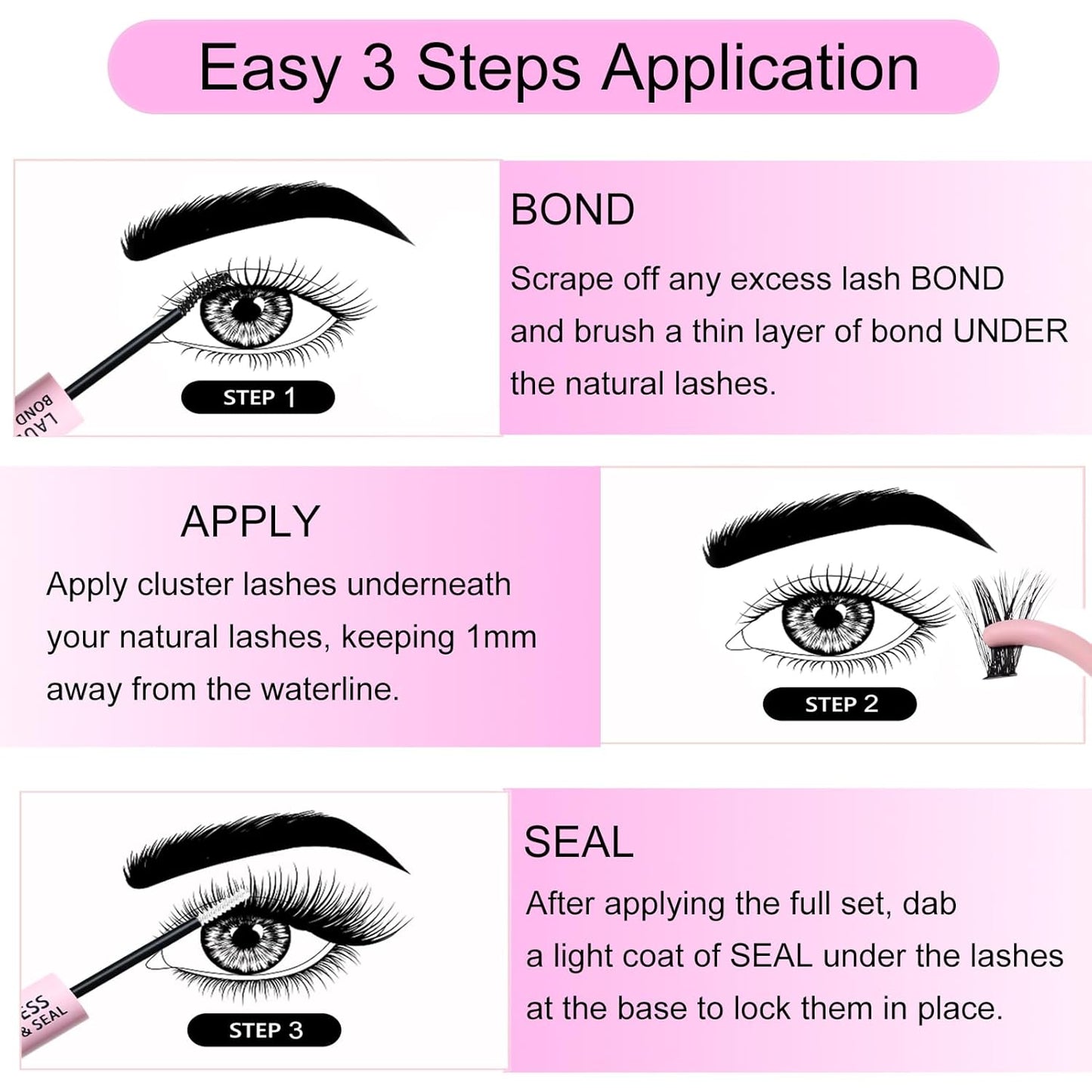 Lash Clusters Kit LAUBESS DIY Lash Extension Kit Lash Bond and Seal Waterproof Lash Glue Remover Tweezers Brush Cluster Eyelash Extensions Kit Eyelash Clusters (Kit 60D/80D-D-Mix8-18)