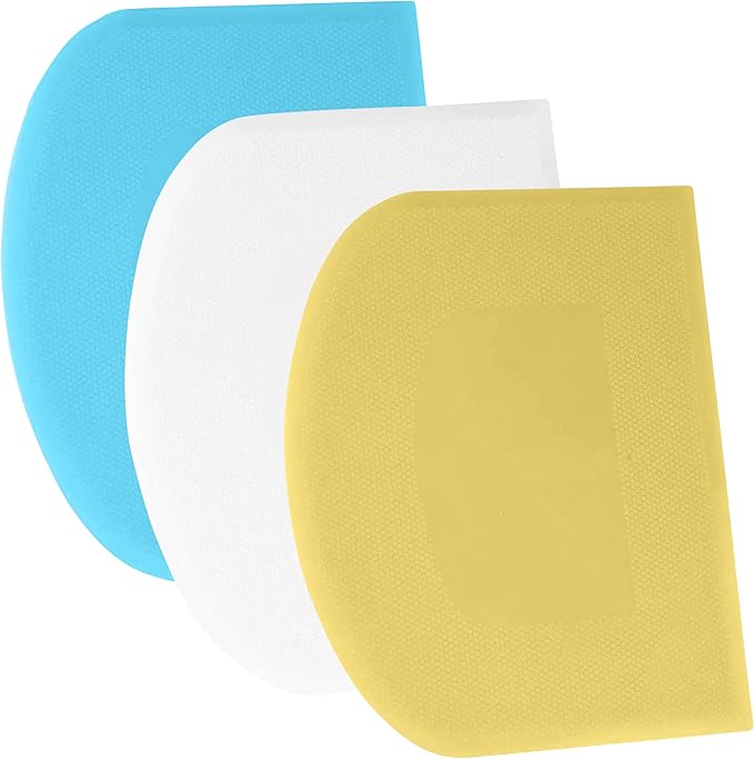 SURDOCA Dough Scraper Bench Scraper - 3P 11.8x7.3" Plastic Flexible Bowl Scraper, Sharp Edge & Angles Cake Scraper. Non-Slip Bakeware Decorating Tools Sculpting & Modeling Tools - Yellow+White+Blue