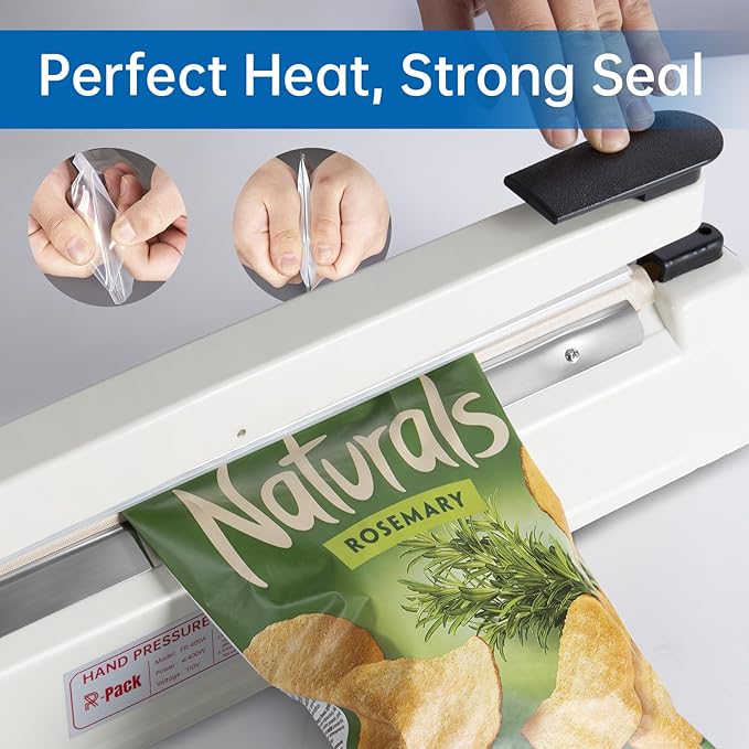 Impulse Heat Sealer with Seal bar, Heavy-Duty Bag Sealing & Cutting Machine, 2 Extra Replacements (white, 16inch)