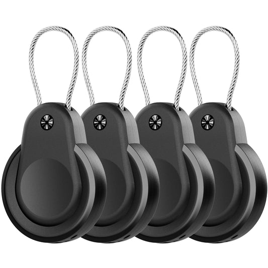 Waterproof AirTag Holder - 4 Pack Lock Case with Keychain for Apple AirTags, Air Tag Keyring with Wire Cable, Durable & Lightweight AirTag Cover for Keys, Kids, Luggage, Backpacks, Pet Collar, Black