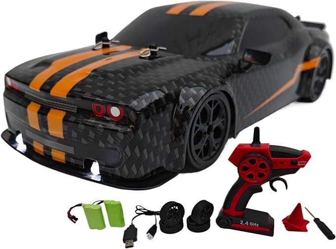 FelizWina-2.4G,1:14,High Speed Remote Control Drift Car,2 Rechargeable Battery,LED,Light up,up to 28Km/H,4WD Racing Fast Drift RC Car Vehicle Toys for Boys Girls, Xmas Birthday Gifts for Kids,1