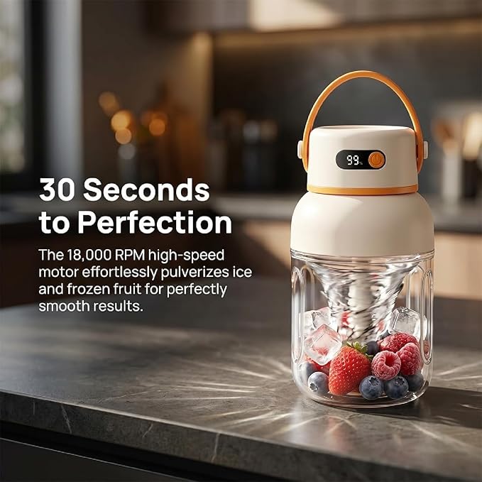 Portable Electric Juicer Cup with Zero Cord Hassle,Rechargeable Personal Blender,Digital Display,Power off when the lid is opened,2600mAh battery capacity for Gym, Office, Outdoors (800ml)