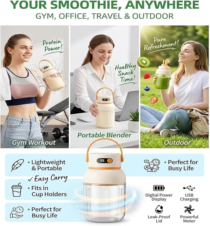 Portable Electric Juicer Cup with Zero Cord Hassle, Fresh Juicer Portable Blender with Digital Display, Leakproof USB-C Rechargeable Personal Blender for Home, Travel, Easy Clean (a,1000ml)