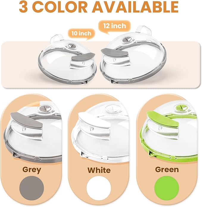 Gracenal Microwave Food Cover, 12 Inch Microwave Splatter Cover with Water Steamer and Integrated Handle, White Clear Splatter Guard Microwave Cover for Food, Microwave Lid Gifts for Mom
