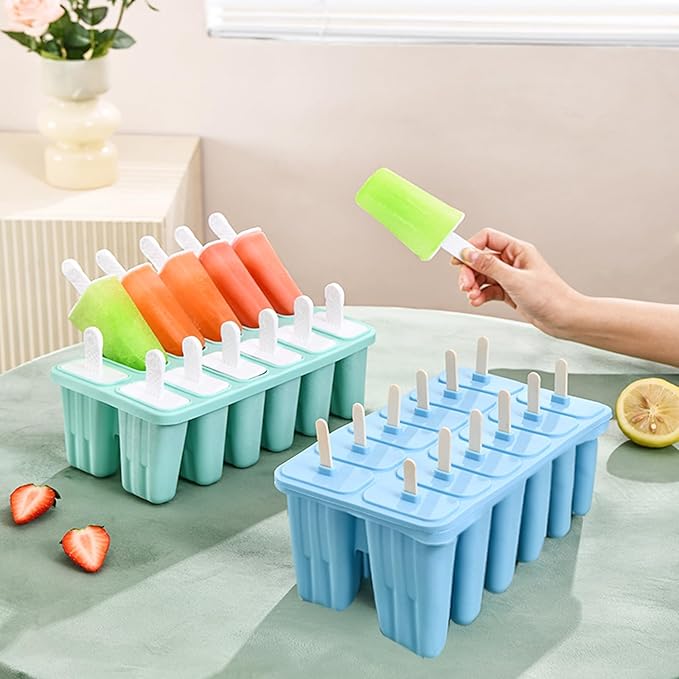 12 Cavity Silicone Popsicle Molds 6 Cavity Popsicle Molds with Brush 100 pcs Sticks