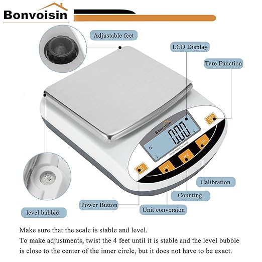 Bonvoisin Lab Scale 2000g x 0.01g Digital Precision Analytical Balance 10mg High Precision Electronic Balance Jewelry Scale Kitchen Scale Scientific Scale Laboratory Scale Balance (2000g x 0.01g)