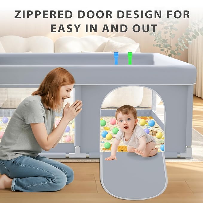 XVISHX Baby Playpen with Mat, 50x50 Inch Play Pen, Playpen for Babies and Toddlers, Baby Playard for Indoor & Outdoor Active Center Game Fence, with Skin-Friendly Fabric and Soft Breathable Mesh