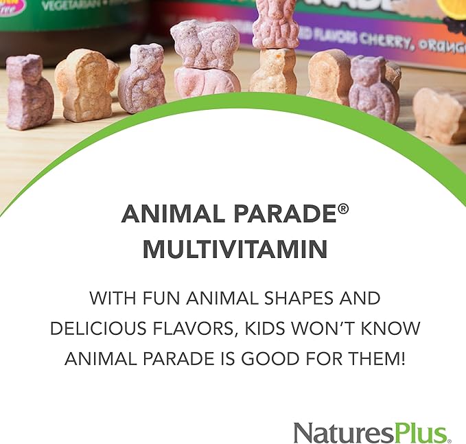 Natures Plus Animal Parade Children's Chewable Multivitamin - Orange Flavor - 90 Animal-Shaped Tablets - Promotes Health & Well-Being - Vegetarian, Gluten Free - 45 Servings