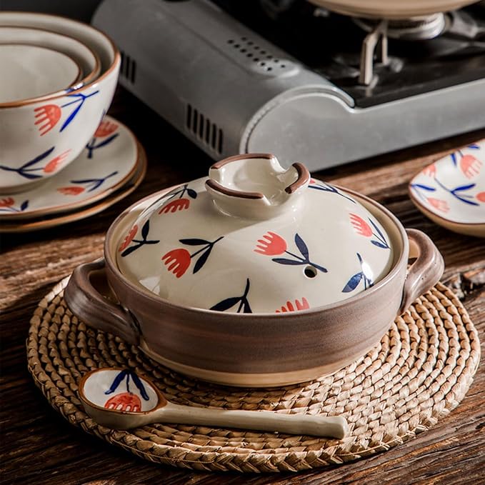 Ceramic Casserole, Japanese Clay Pot Donabe Stone Rice Pot With Lid, Earthen Pot Stockpot Ceramic Casserole Cooker Healthy Cookware Stove Pot Soup Hot Pot(Color:F)