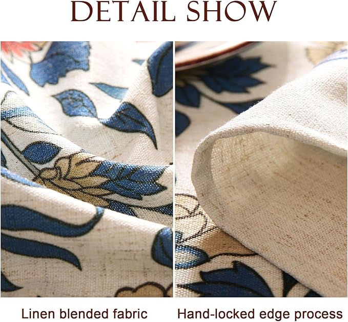 patdrea Designer Blue Small Tablecloth for Rectangle Table,Vintage Linen with Leaves and Floral Pattern Tablecloths,Farmhouse Decor Cover for Kitchen Dining Christmas,Thanksgiving,55"x71"-Ivar a