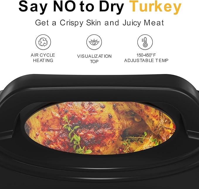 26 Quart Electric Roaster Oven with Visible & Self-Basting Lid, Large Turkey Roaster with Defrost Warm Function, Adjustable Temperature, Removable Pan Rack, Stainless Steel, Silver